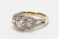 14k White Gold & Diamond Ring w/ Halo