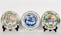 3 Chinese Porcelain Plates, 2 Figural Scenes
