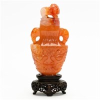 Small Chinese Carved Agate Lidded Jar/Vase