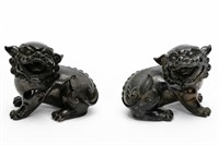 Pair of Small Chinese Foo Lions Metal Paperweights
