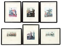 Set, Six Framed "Arte China" Prints, Figural
