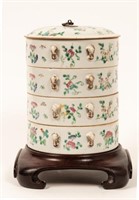 Chinese Famille Verte Stacking Round Box on Stand