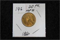 1860 - 20 FRENCH FRANCS GOLD COIN NAPOLEAN III
