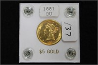 1881 BU LIBERTY $5 GOLD COIN