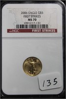 2006 EAGLE $5 GOLD COIN - NGC MS70 FIRST STRIKE