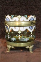 "FRED MOSER" HINGED LID DECORATED GLASS BOX ON