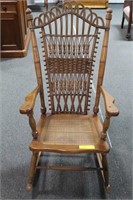 RATTAN AND WOOD VINTAGE ROCKING CHAIR