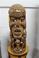 TRIBAL WOOD CARVING 32" HIGH - SOME SEPERATION