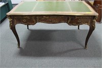 ITALIAN STYLE DESK WITH LEATHER TOP AND BRASS