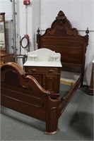 WALNUT, VICTORIAN, HIGH BACK BED INSIDE RAILS