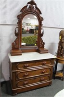 WALNUT, VICTORIAN, MARBLE TOP, 3 DRAWER DRESSER