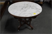 WALNUT, VICTORIAN, MARBLE TOP, OVAL TABLE 21" X