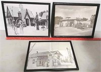 3 framed filling station pictures