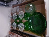 Green glass items & other