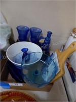 Blue glass items & other