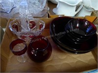 Ruby red glass items & other