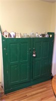 Anitique Primitive 60” Green Painted Cabinet