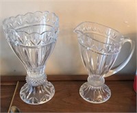 Pair Large Crystal Vase & Pitcher