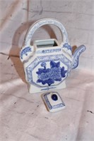 Blue and white tea pot