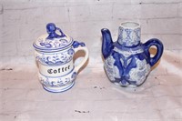 Blue and white coffee and creamer set