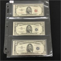 Three 1953 A $5 US Bills