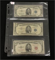 Three 1953 $5 US Bills