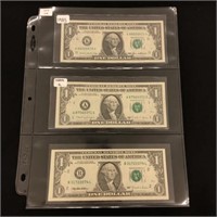 1985, 1988A, 1995 $1 US Federal Reserve Notes