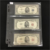 Three 1953 $5 US  Bills