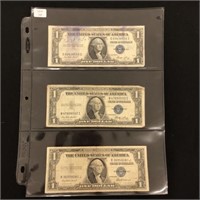 Three 1935 $1 US Silver Certificates