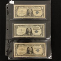 Three 1957 $1 US Silver Certificates