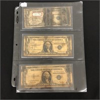 Three 1935A $1 US Silver Certificates