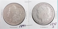 Coin 2 Morgan Silver Dollars 1897 & 1898-S