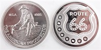 Coin 2 Silver Rounds .999 Route 66 & Prospector
