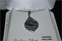Abalone/Sterling/Marcasite Necklace& Earring Set