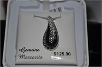 Sterling and Marcasite Necklace 1" Pendant