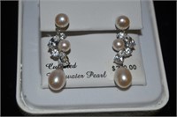 Sterling Freshwater Pearl Earrings 1.25"