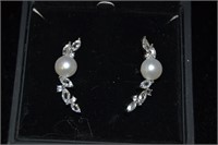 Vera Wang Sterling Pearl White Sapphire Earrings