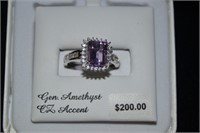 Amethsyt Ring Sterling with CZ Accents Size 7