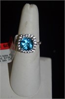 Blue Topaz Sterling Ring w/ LC White Sapphire