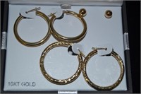 3 Sets of 10K Gold Earrings