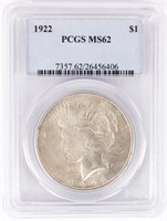 Coin 1922 Peace Silver Dollar PCGS MS62