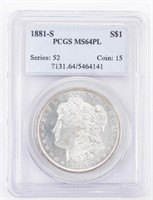 Coin 1881-S Morgan Silver Dollar PCGS MS64PL