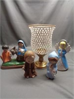 Nativity figures and candleholder