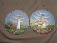 2 Hand painted Wall Decor of Lighthouses