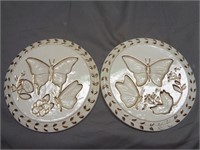 2 Round Dishes with Butterfly designed