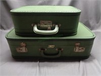 2 Vintage Small Green Suitcases
