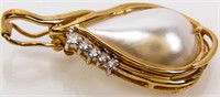 Jewelry 14kt Yellow Gold Pearl Diamond Pendant