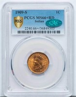 1C 1909-S INDIAN PCGS MS 66+ RD CAC