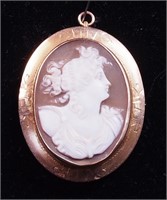 A cameo pin/pendant in 10K yellow gold setting,