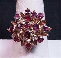 Yellow gold cocktail ring with rubies,